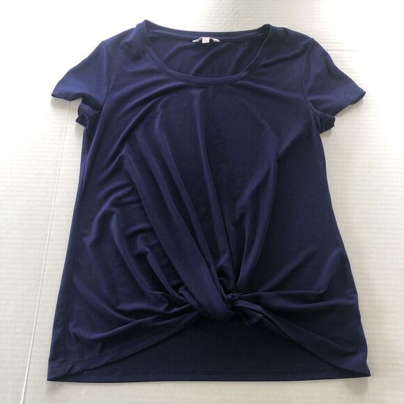 Candies Blue Short Sleeve Twist hem Blouse Sz M A3807 - Picture 1 of 3